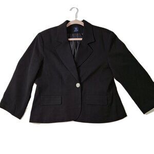 Vintage Womens Black Cropped Blazer Plus Sz 16 Petite Lined Office Smart
